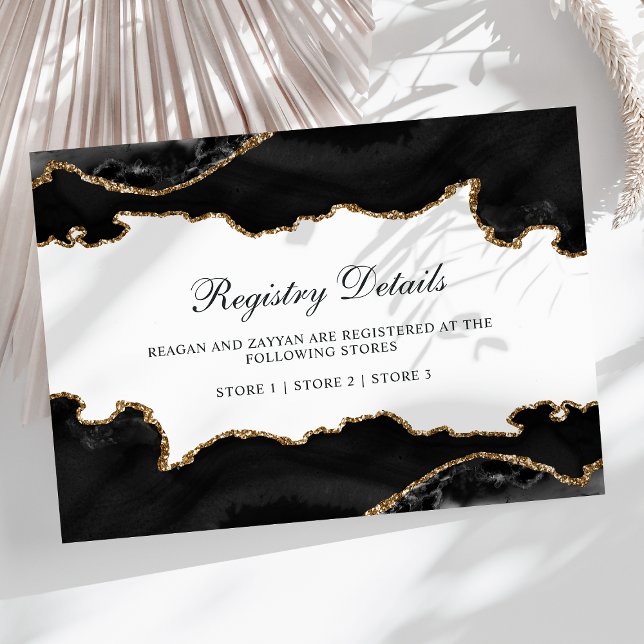 Black And Gold Marble Agate Wedding Registry Enclosure Card (Creator Uploaded)