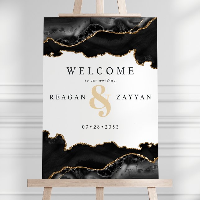 Black And Gold Marble Agate Wedding Welcome Foam Board (Creator Uploaded)