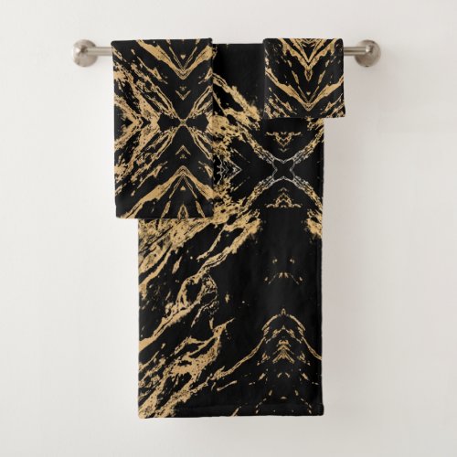 Black and Gold Marble Bath Towel Set