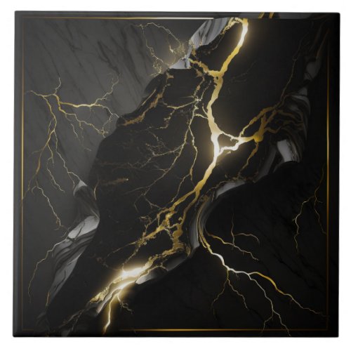 Black and Gold Marble Ceramic Tile