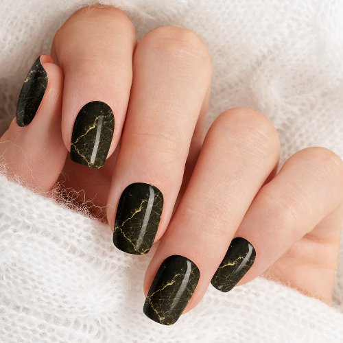 Black And Gold Marble Chic Girly Minx Nail Art