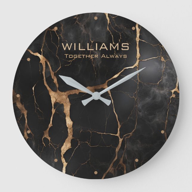 Black and Gold Marble Clocks Personalized (Front)