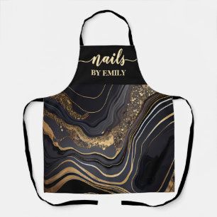 Black and gold Marble Custom Nail Salon  Apron