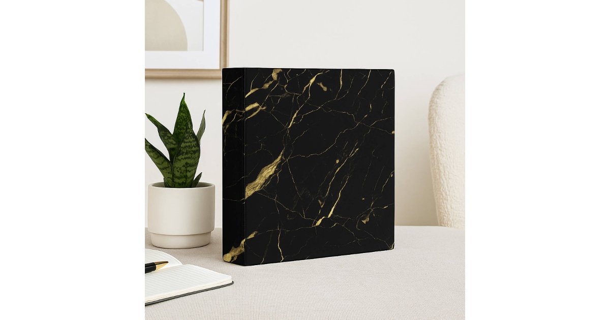 Black and Gold Marble Designer 3 Ring Binder | Zazzle