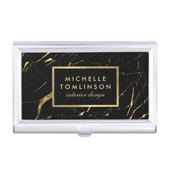 Black and Gold Marble Designer Business Card Case (Front)