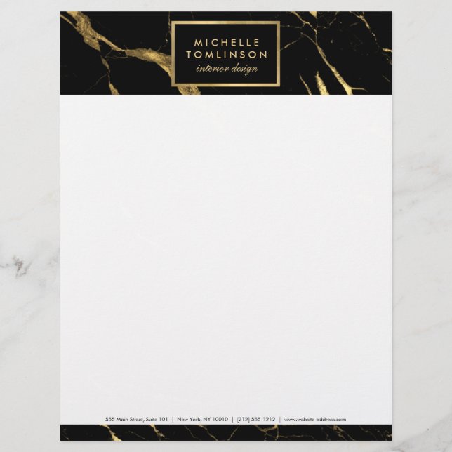 Black and Gold Marble Designer Letterhead (Front)