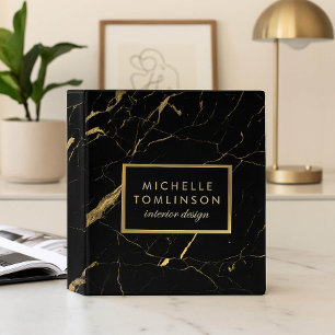 Black and Gold Marble Designer Personalized Binder