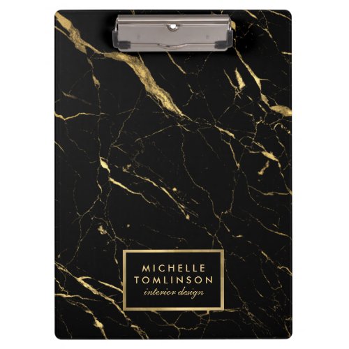 Black and Gold Marble Designer Personalized Clipboard