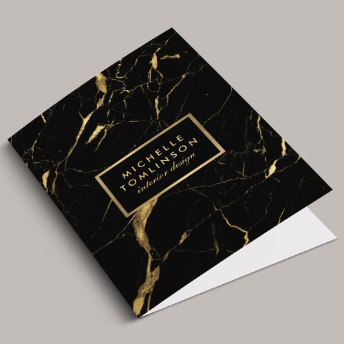 Black and Gold Marble Designer Personalized Pocket Folder