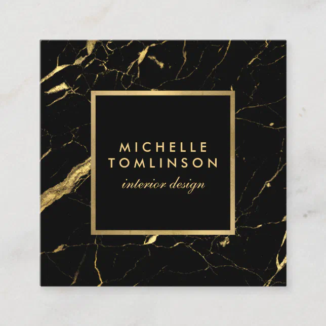 Black and Gold Marble Designer Square Business Card | Zazzle