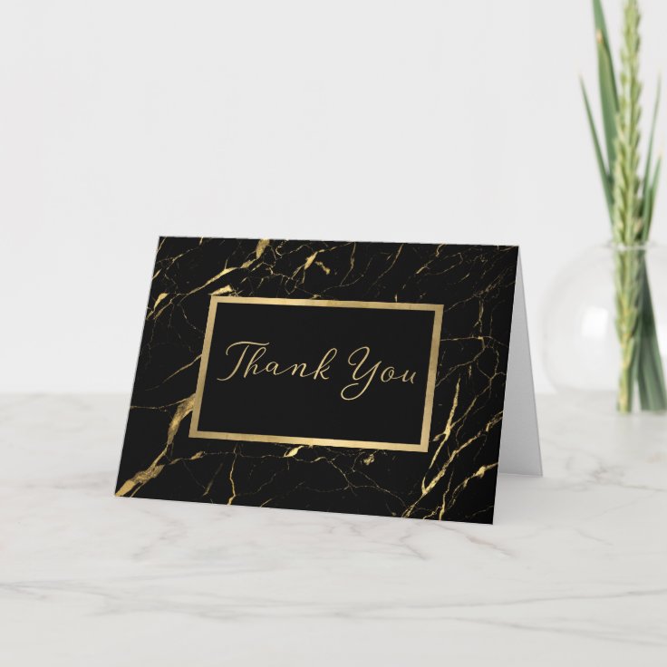 Black and Gold Marble Designer Thank You Card | Zazzle