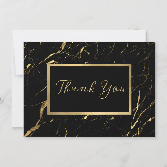 Black and Gold Marble Designer Thank You Flat Card | Zazzle