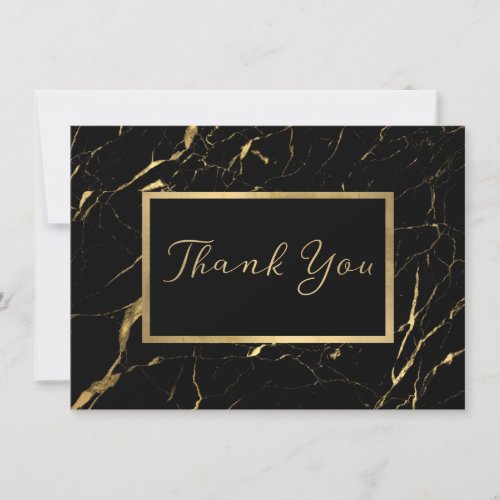 Black and Gold Marble Designer Thank You Flat Card