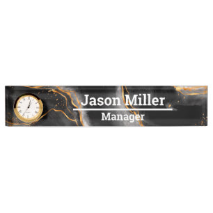 Black and Gold Marble Desk Name Plate