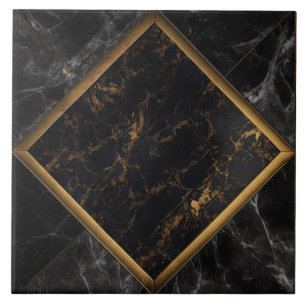 Black and Gold Marble Diamond Frame Ceramic Tile