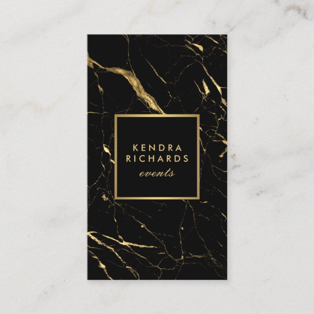 Black and Gold Marble Event Planner Business Card (Front)