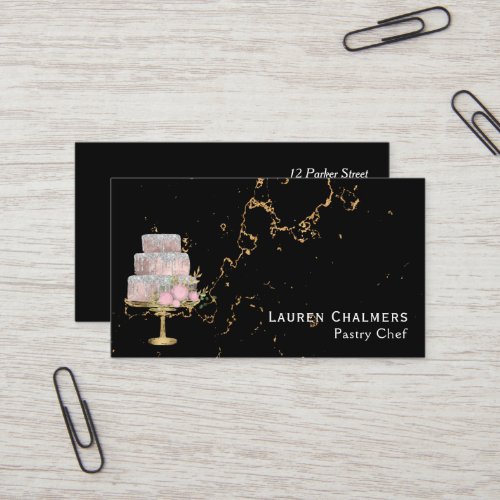 Black and Gold Marble Fancy Cake Pastry Chef Business Card