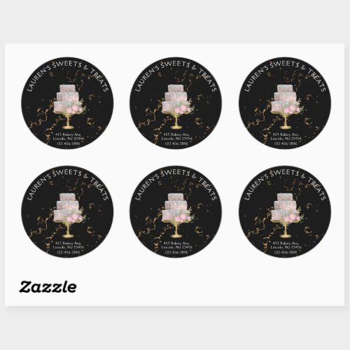 Black and Gold Marble Fancy Cake Pastry Chef Round Classic Round Sticker