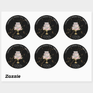Black and Gold Marble Fancy Cake Pastry Chef Round Classic Round Sticker