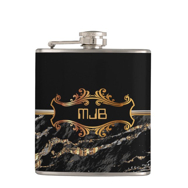 Black  and Gold Marble Flask (Front)