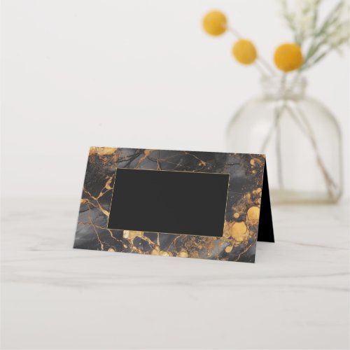 Black and gold marble frame guest name place card
