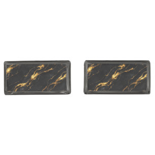 Black and Gold Marble   Luxury Liquid Gold Vein Cufflinks