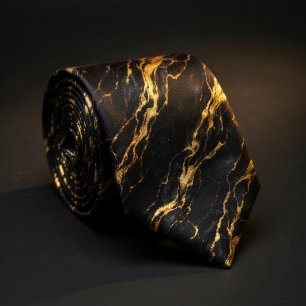 Black and Gold Marble   Luxury Liquid Gold Vein Neck Tie