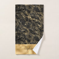 Black and Gold Marble Monogram Hand Towel