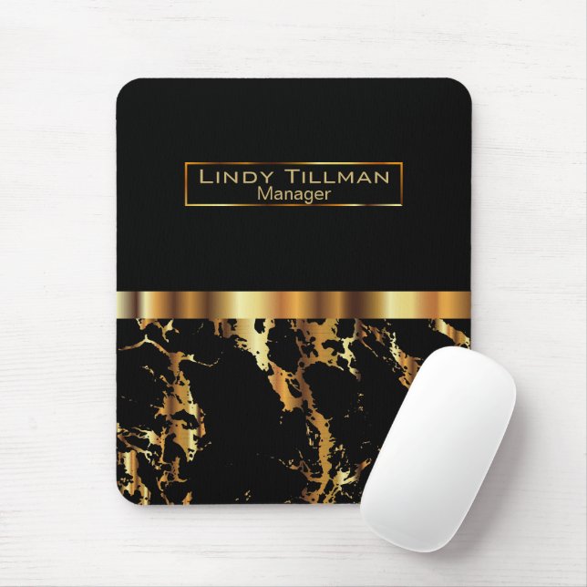 Black and Gold Marble Mouse Pad (With Mouse)