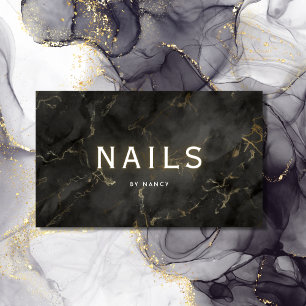 Black And Gold Marble Nails Business Card