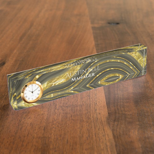 Black and Gold Marble Personalized  Desk Name Plate (Side)