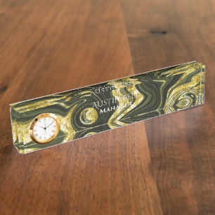 Black and Gold Marble Personalized Desk Name Plate
