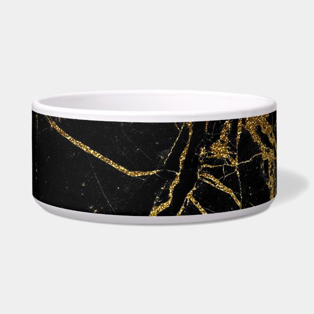 Black and Gold Marble Pet Bowl (Front)