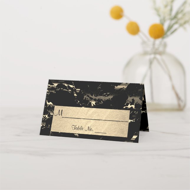 Black and Gold Marble Place Card (Front)