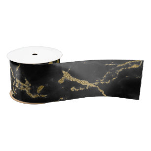 Black and Gold Marble Satin Ribbon
