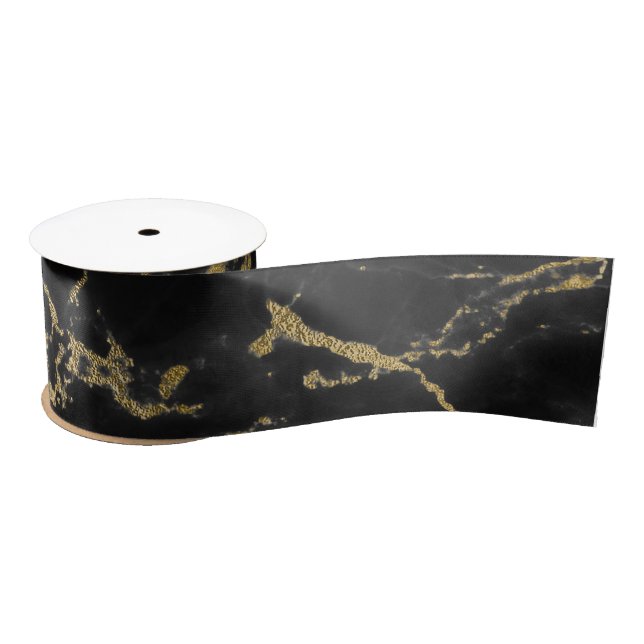 Black and Gold Marble Satin Ribbon (Spool)