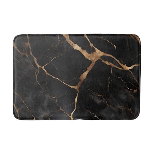 Black and Gold Marble Stone Texture Bath Mat