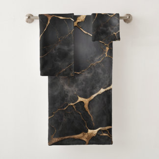 Black and Gold Marble Stone Texture Bath Towel Set