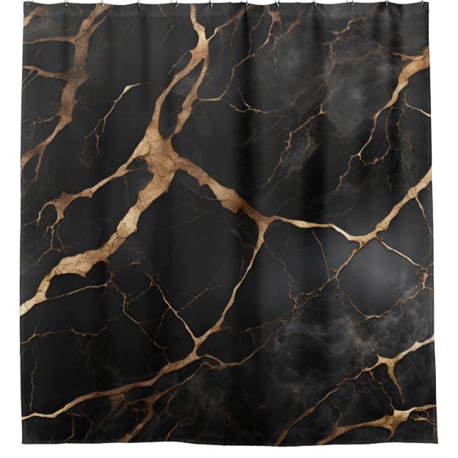 Black and Gold Marble Stone Texture Shower Curtain (Front)