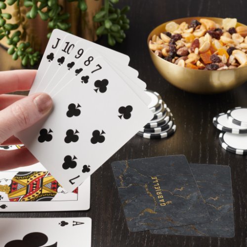 Black and gold marble texture monogram poker cards