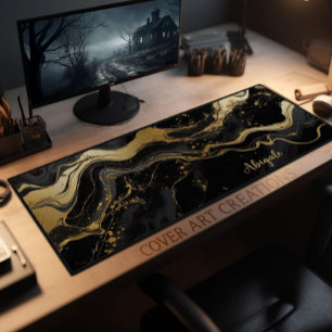 Black And Gold Marble Texture Personalized Desk Mat