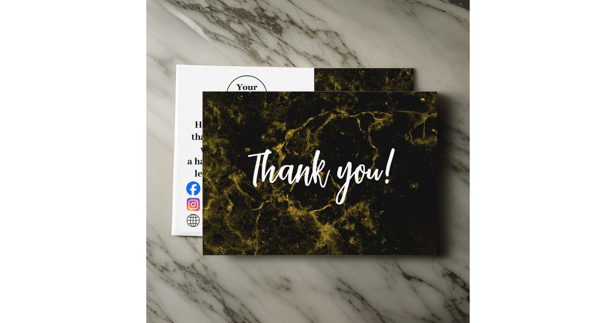 Black and gold marble thank you card | Zazzle