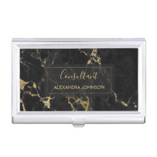 Black and Gold Marble Trendy Modern Business Card Case