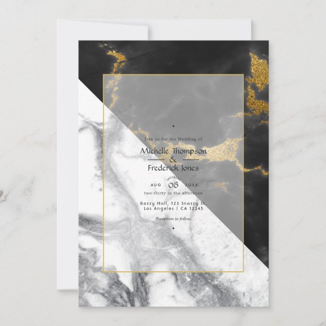 Black and Gold Marble Wedding Invitation (Front)