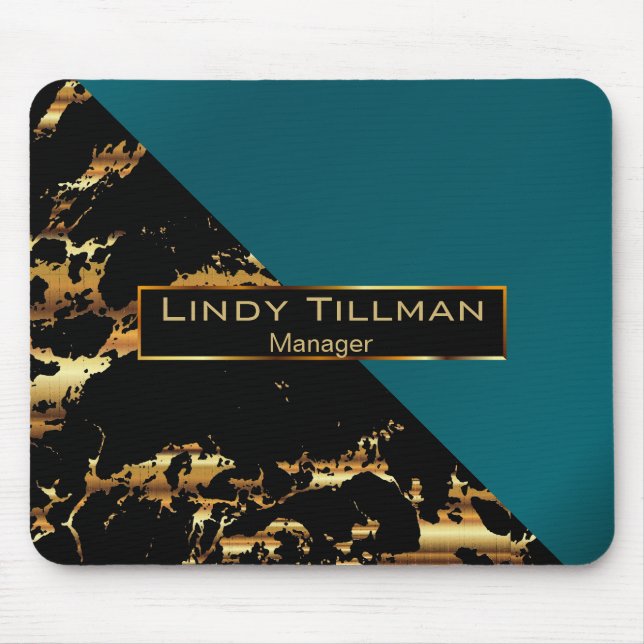 Black and Gold Marble with Dark Teal Mouse Pad (Front)