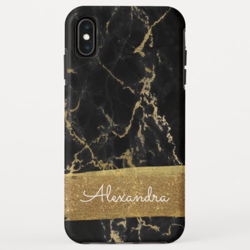 Black and Gold Marble with Gold Foil and Glitter iPhone XS Max Case