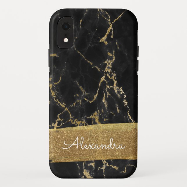 Black and Gold Marble with Gold Foil and Glitter Case-Mate iPhone Case (Back)