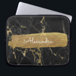 Black and Gold Marble with Gold Foil and Glitter Laptop Sleeve<br><div class="desc">Black and Gold Marble with Gold Foil and Glitter Elegant Monogram Name Sleeve. This sleeve can be customized to include your first name.</div>