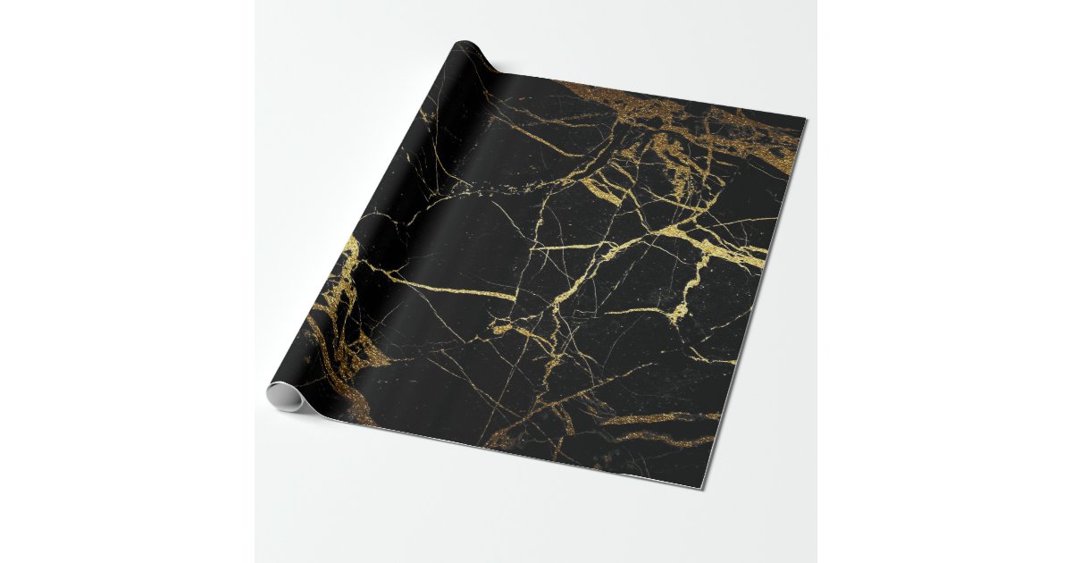 Black and Gold Wrapping Paper Roll Elegant Marble Gift Wrap