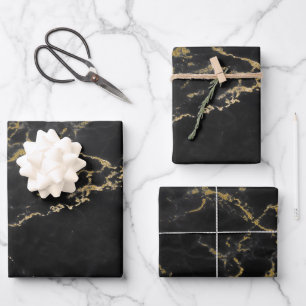 Black and Gold Marble Wrapping Paper Sheets